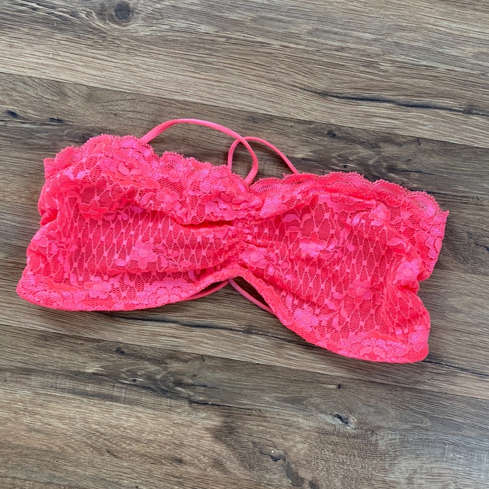 Intimately Free People Neon Coral Pink Lace Bandeau Bra